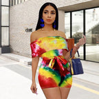Colourful shorts off shoulder jumpsuit XD21