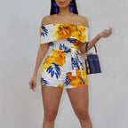 Colourful shorts off shoulder jumpsuit XD21