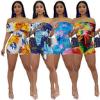 Colourful shorts off shoulder jumpsuit XD21