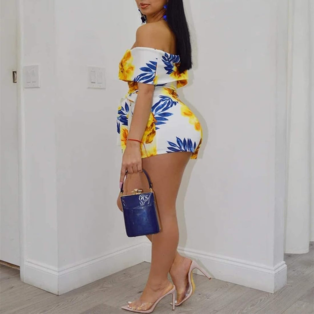 Colourful shorts off shoulder jumpsuit XD21