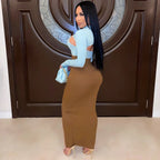 Contrast Color Hollow Out Two Peices Dress XD21