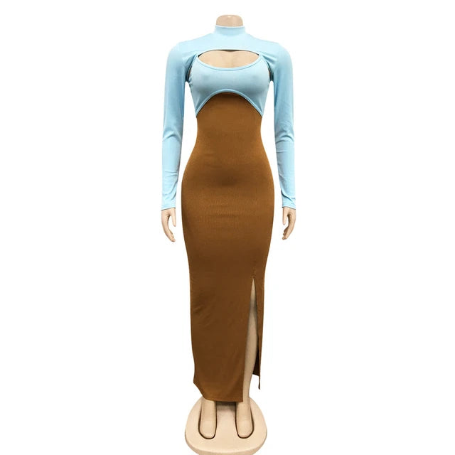 Contrast Color Hollow Out Two Peices Dress XD21