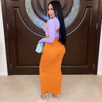 Contrast Color Hollow Out Two Peices Dress XD21