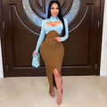 Contrast Color Hollow Out Two Peices Dress XD21