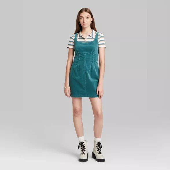 Corduroy Dungaree Mini Dress XD21