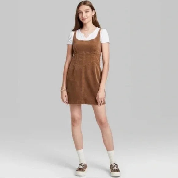 Corduroy Dungaree Mini Dress XD21