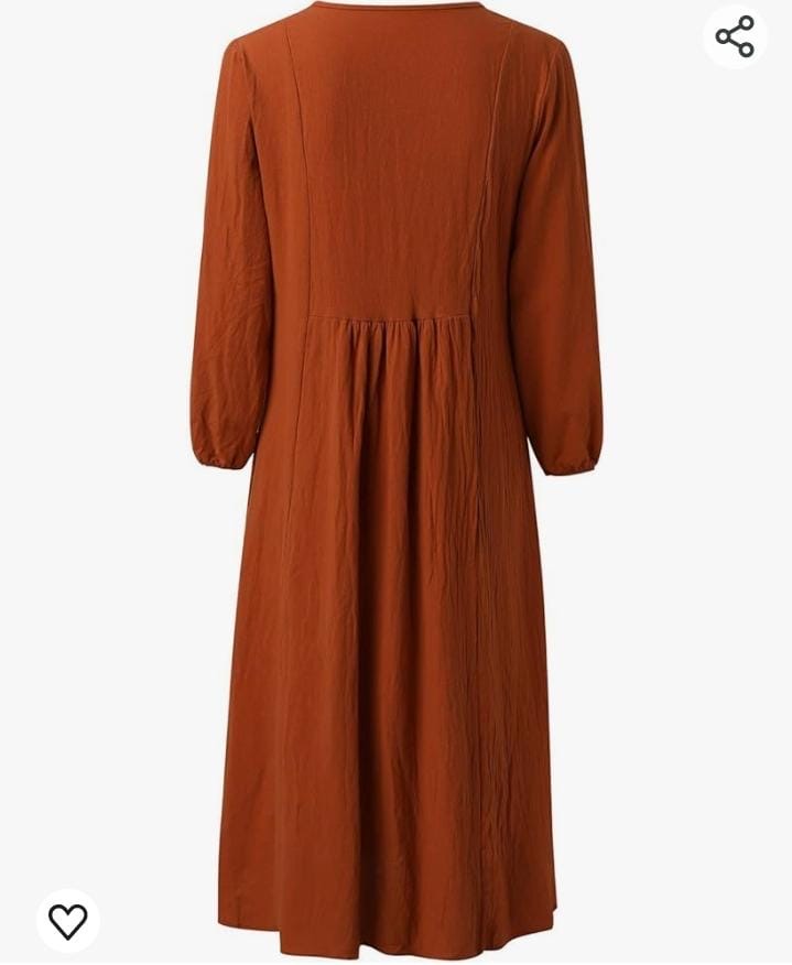 Cotton Linen Long Lantern Sleeve Maxi Dress XD21