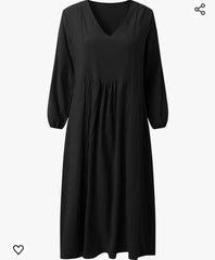 Cotton Linen Long Lantern Sleeve Maxi Dress XD21