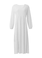 Cotton Linen Long Lantern Sleeve Maxi Dress XD21