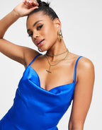 Cowl Neck Satin Midi Slit Dress XD21