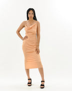 Cowl Neck Satin Midi Slit Dress XD21