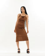 Cowl Neck Satin Midi Slit Dress XD21