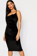 Cowl neck velvet spaghetti strap midi dress XD21