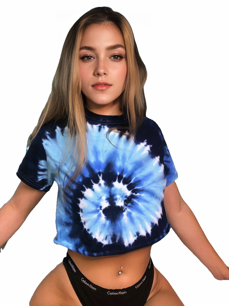 Crew Neck Casual Tie Dye Print Crop Top XD21