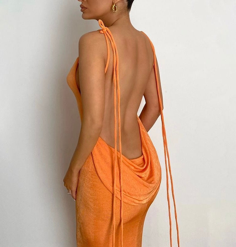 Crisscross Backless Bodycon Sheer Dress XD21