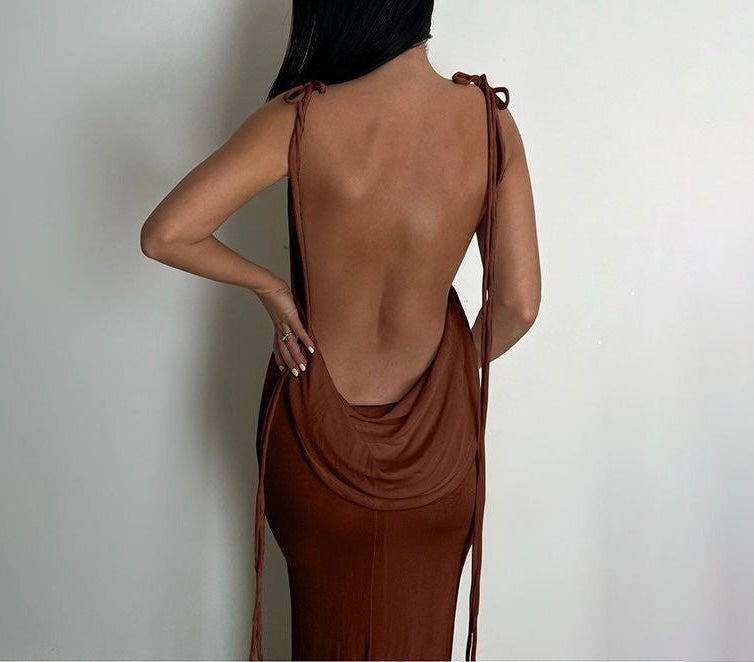 Crisscross Backless Bodycon Sheer Dress XD21