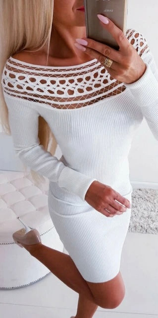 Crochet off shoulder jersey dress