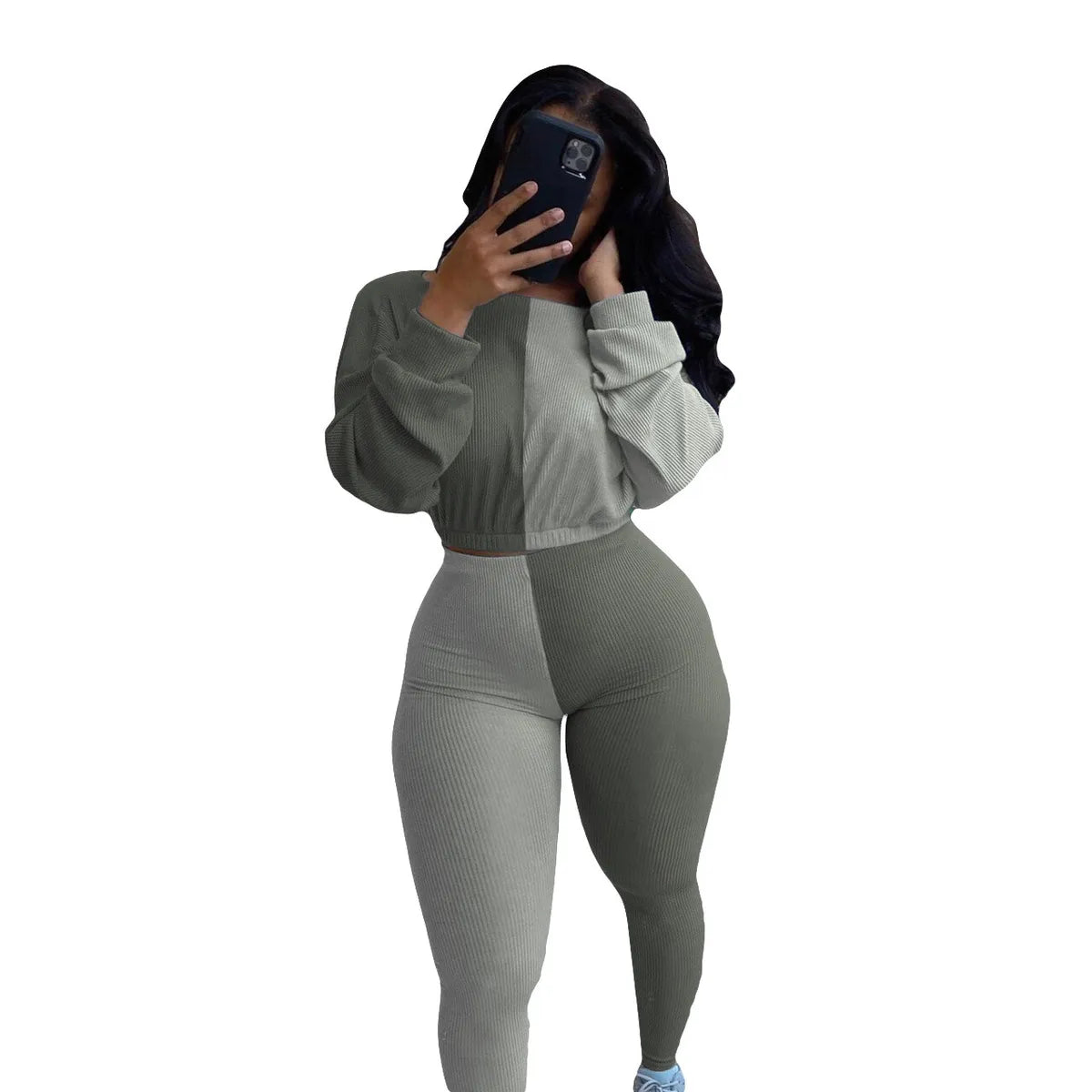 Crop Top Colourblock Two Piece Tracksuit set XD21