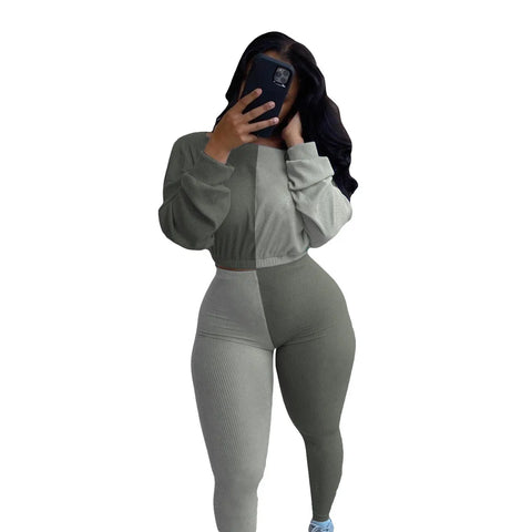 Crop Top Colourblock Two Piece Tracksuit set XD21