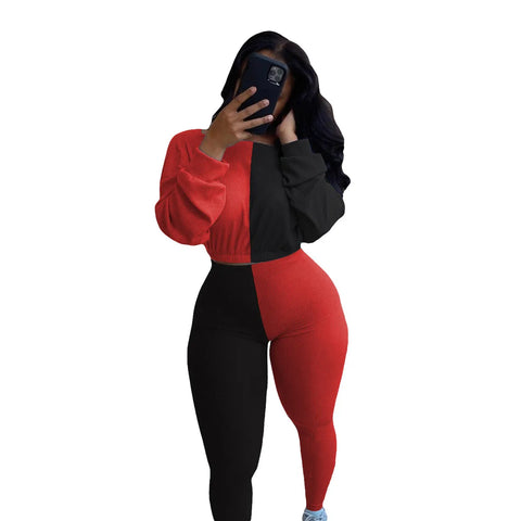 Crop Top Colourblock Two Piece Tracksuit set XD21