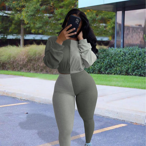 Crop Top Colourblock Two Piece Tracksuit set XD21