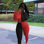Crop Top Colourblock Two Piece Tracksuit set XD21