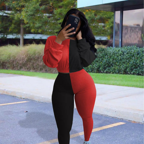 Crop Top Colourblock Two Piece Tracksuit set XD21