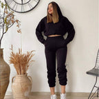 Crop Top Hoodie and Tracksuit Pants Set XD21
