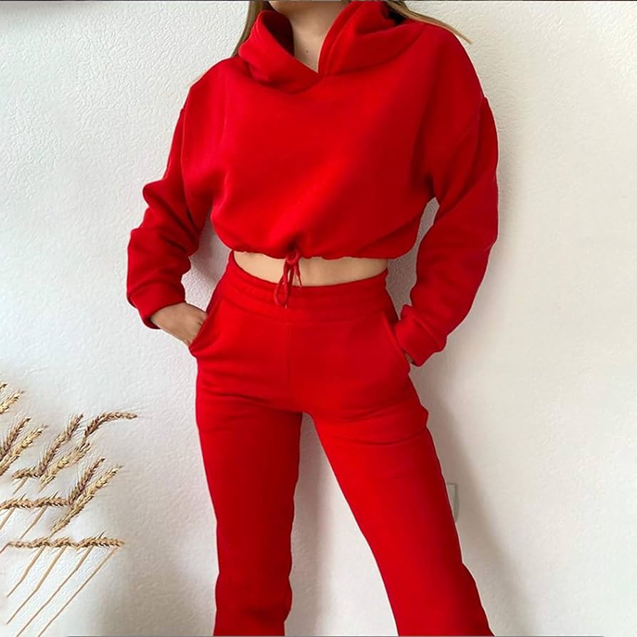 Crop Top Hoodie and Tracksuit Pants Set XD21