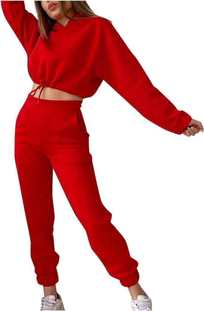 Crop Top Hoodie and Tracksuit Pants Set XD21