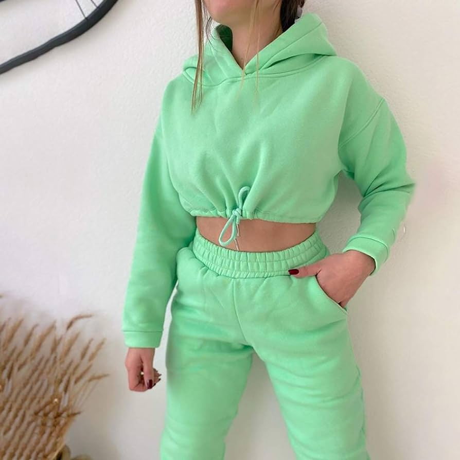 Crop Top Hoodie and Tracksuit Pants Set XD21