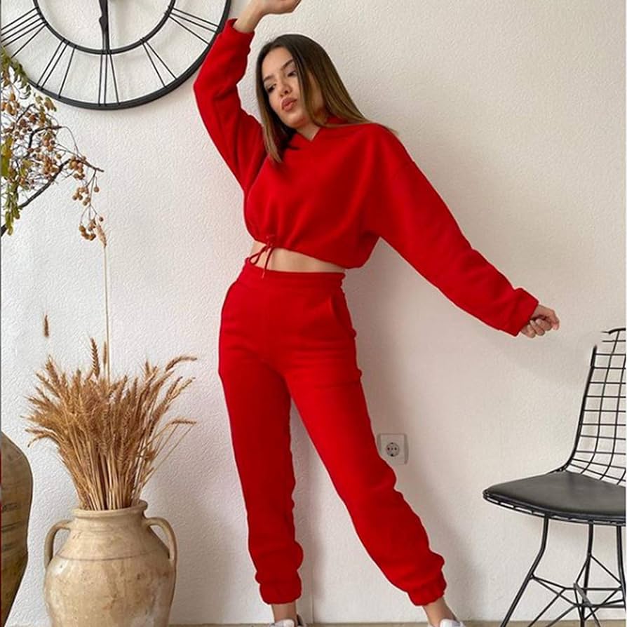 Crop Top Hoodie and Tracksuit Pants Set XD21