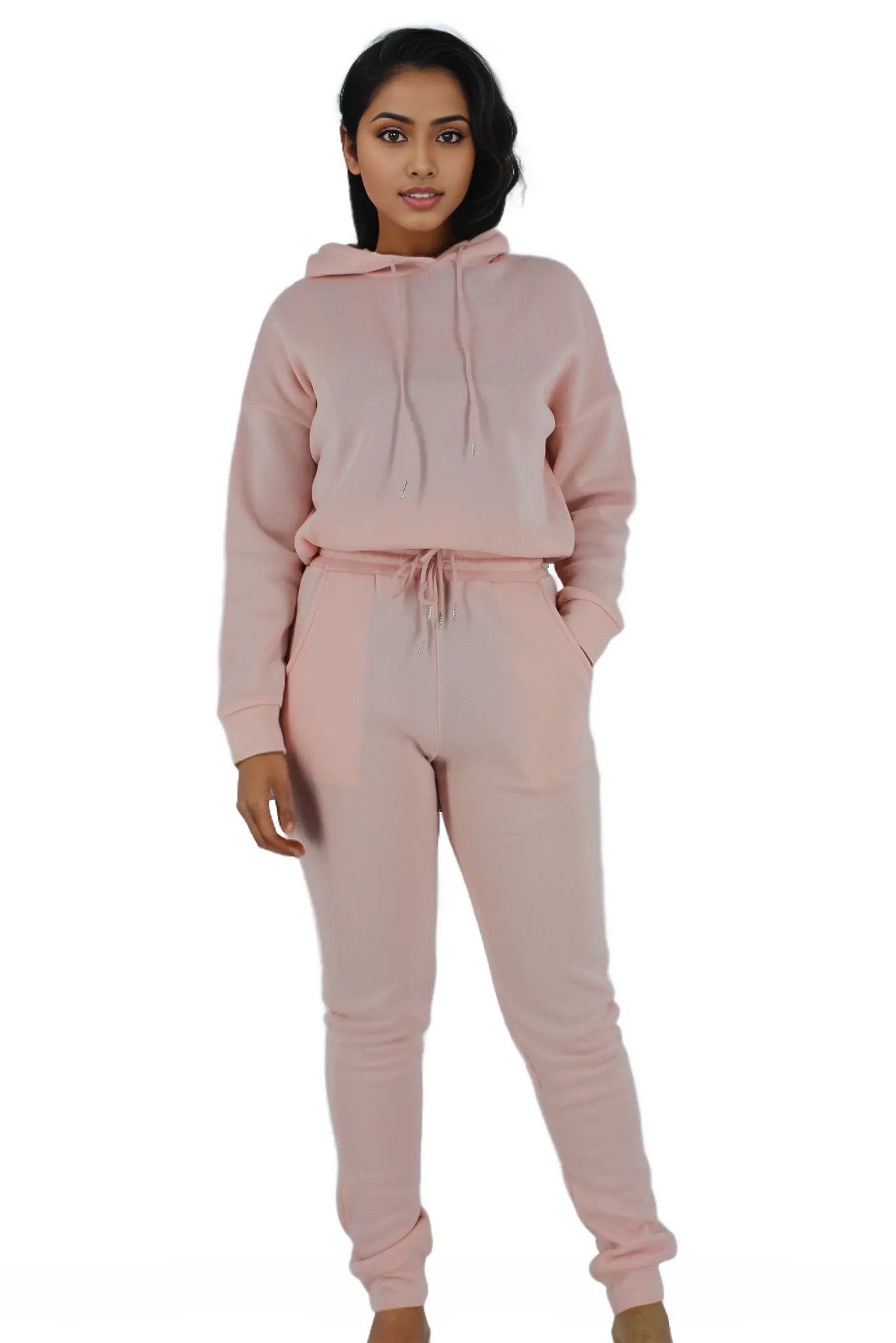 Cropped Hoodie with Drawstrings and Pants Tracksuit Set XD21