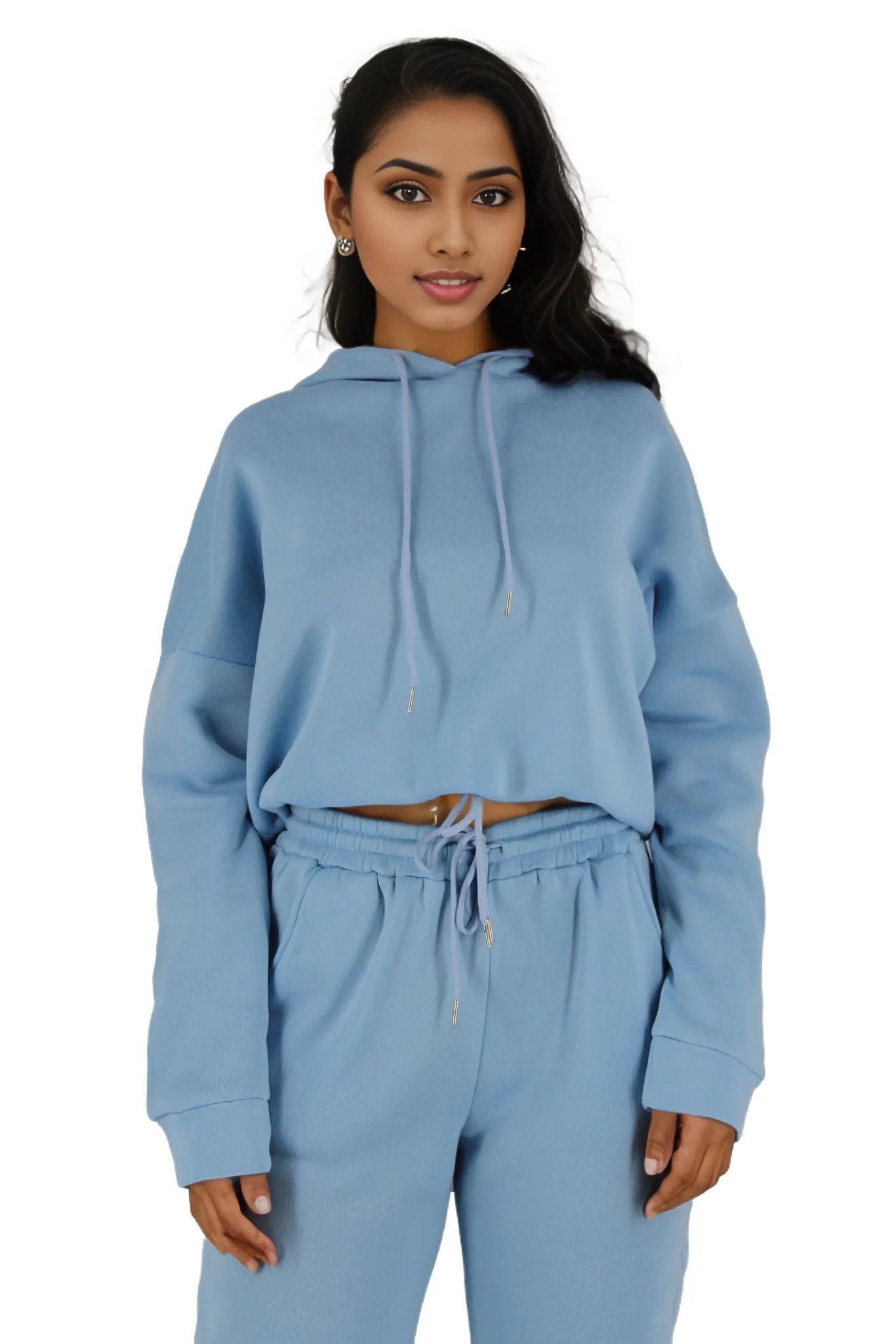 Cropped Hoodie with Drawstrings and Pants Tracksuit Set XD21