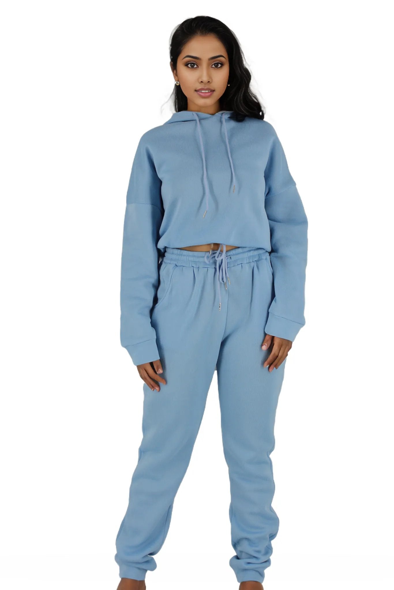 Cropped Hoodie with Drawstrings and Pants Tracksuit Set XD21