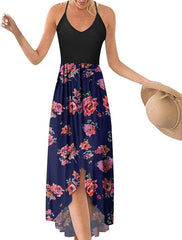 Cross Back Spaghetti Strap Asymmetrical Floral Dress XD21