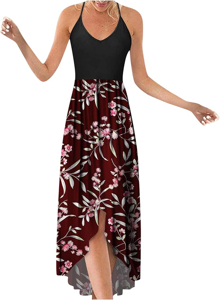 Cross Back Spaghetti Strap Asymmetrical Floral Dress XD21