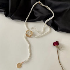 Cross-Border Geometric Alloy Pearl Portrait Coin Necklace XD21