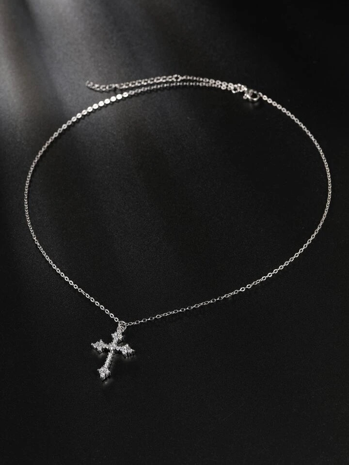 Cubic Zirconia Cross Pendant Necklace XD21