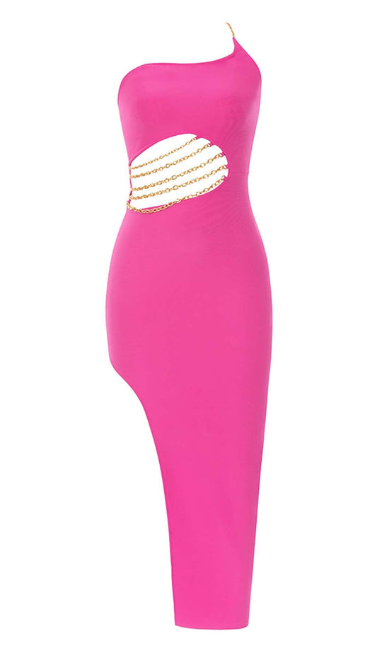 Cut Out Chain Detail One Shoulder Bodycon Dress XD21