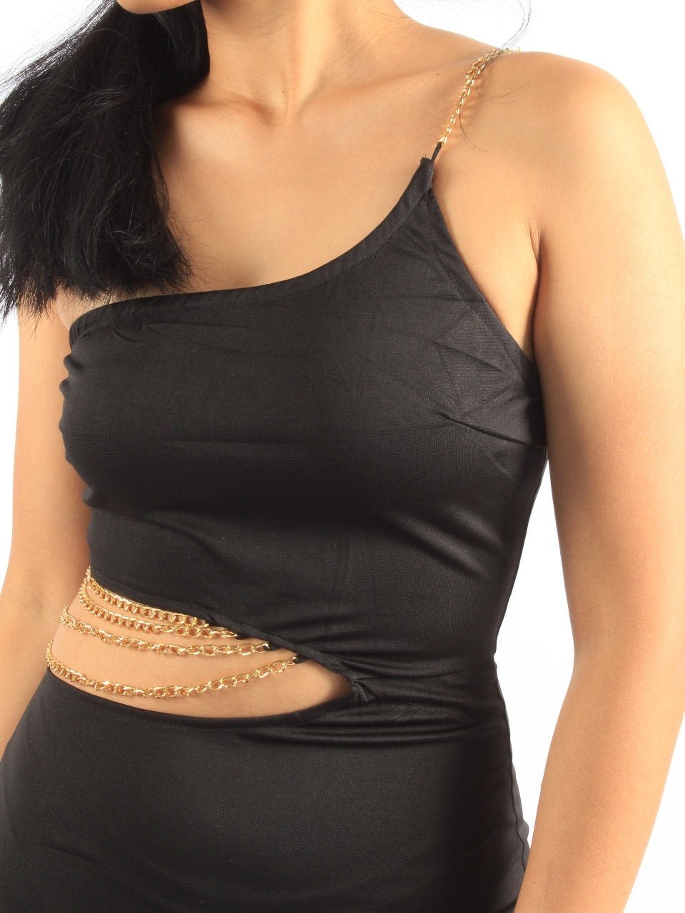 Cut Out Chain Detail One Shoulder Bodycon Dress XD21