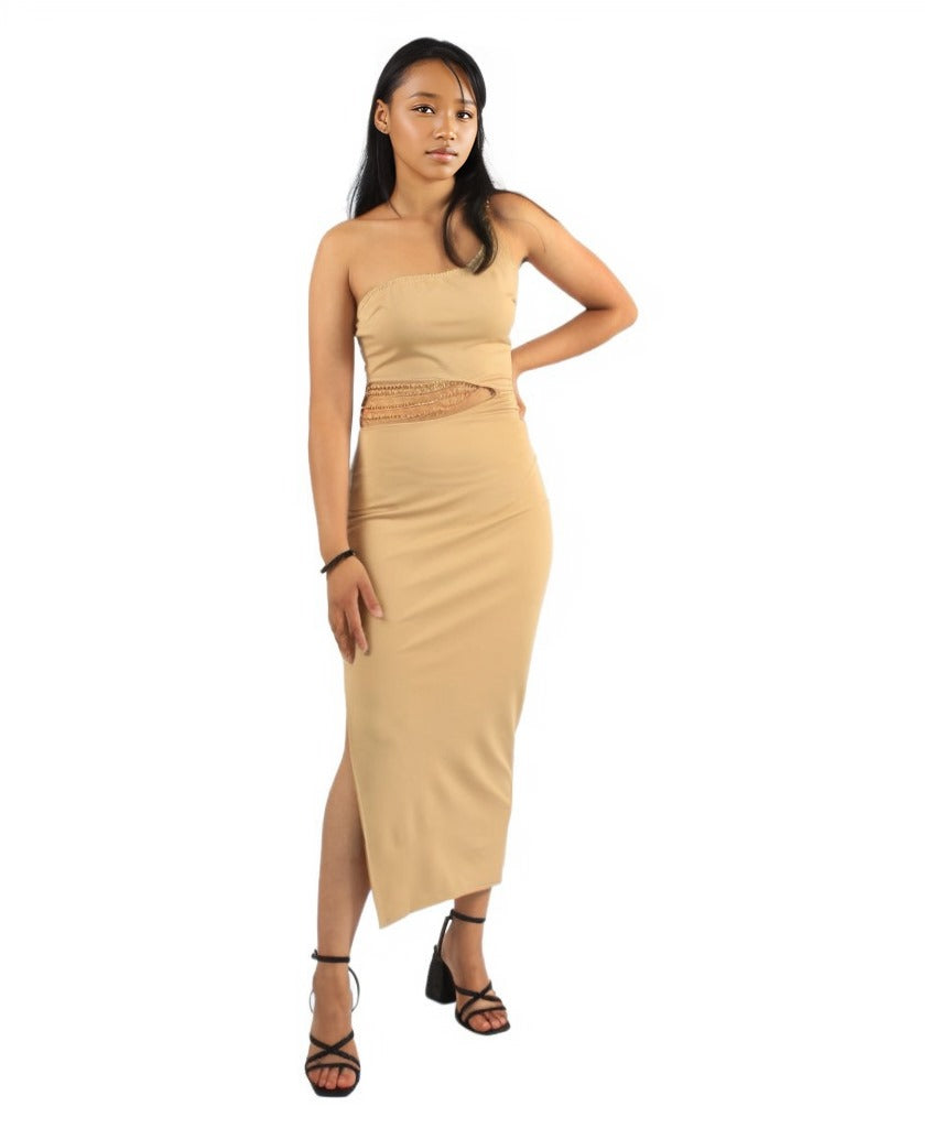 Cut Out Chain Detail One Shoulder Bodycon Dress XD21
