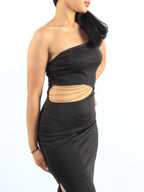 Cut Out Chain Detail One Shoulder Bodycon Dress XD21