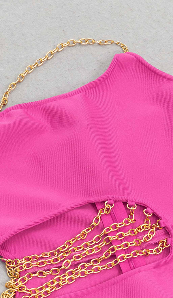 Cut Out Chain Detail One Shoulder Bodycon Dress