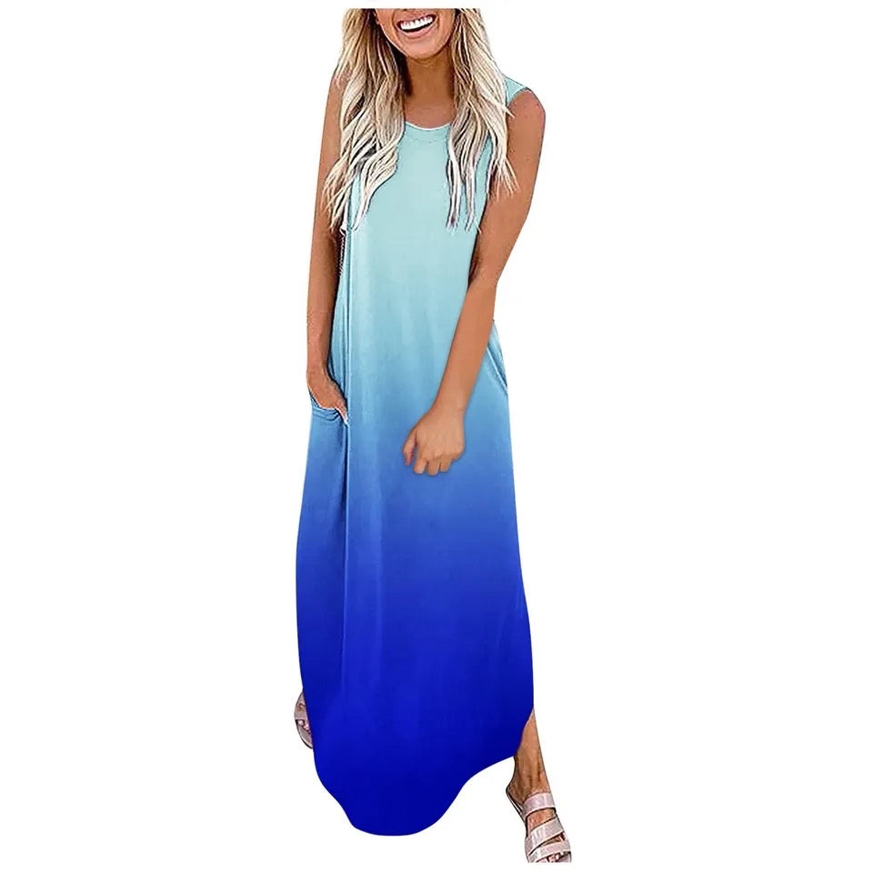 Cut Out Front Tie Dye Maxi Dress Irregular Hem no pocket XD21