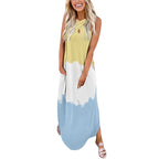 Cut Out Front Tie Dye Maxi Dress Irregular Hem no pocket XD21