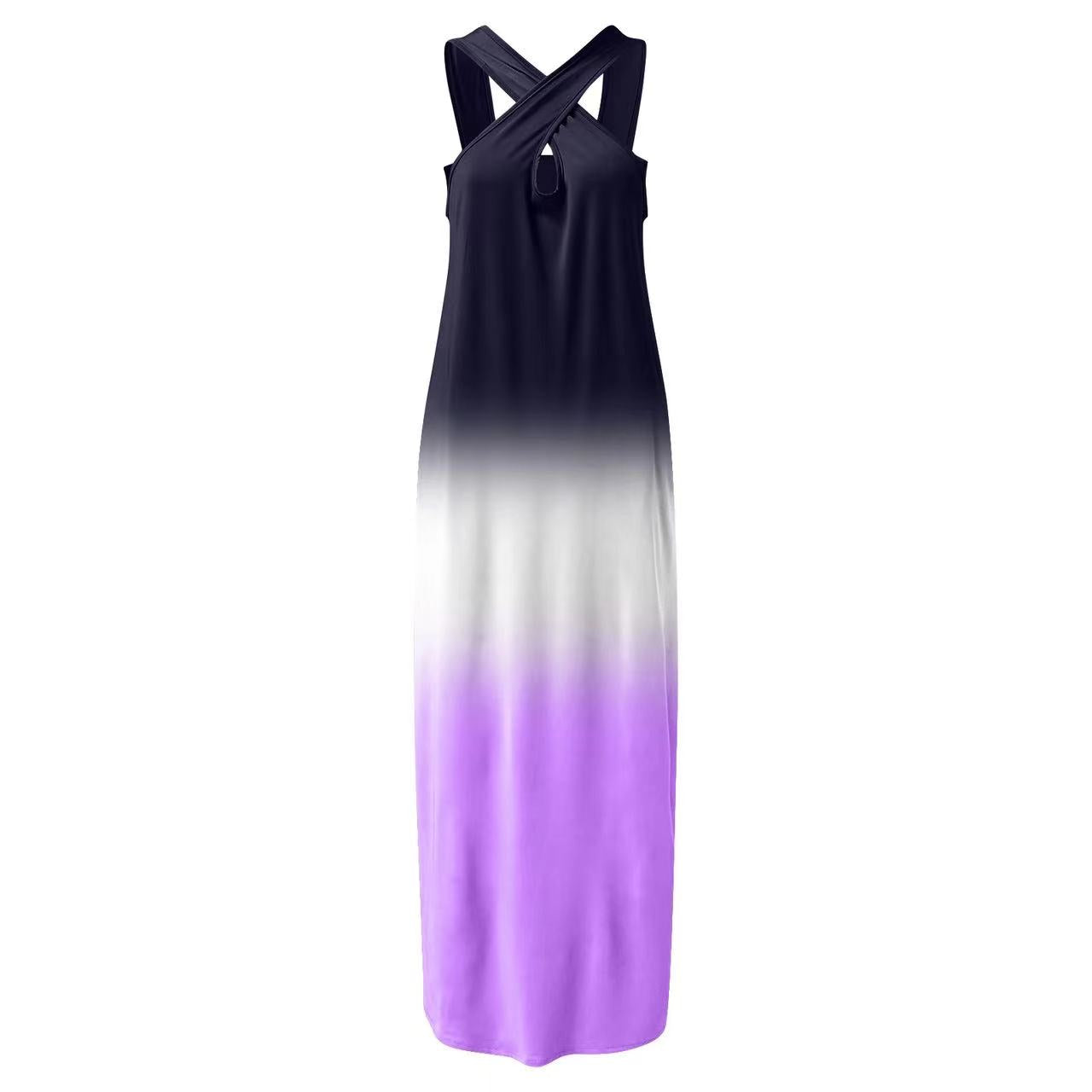 Cut Out Front Tie Dye Maxi Dress Irregular Hem no pocket XD21