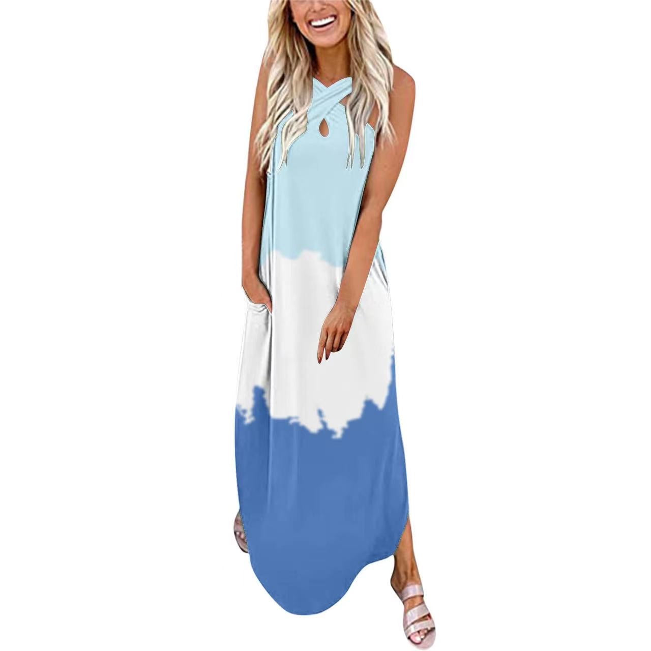 Cut Out Front Tie Dye Maxi Dress Irregular Hem no pocket XD21