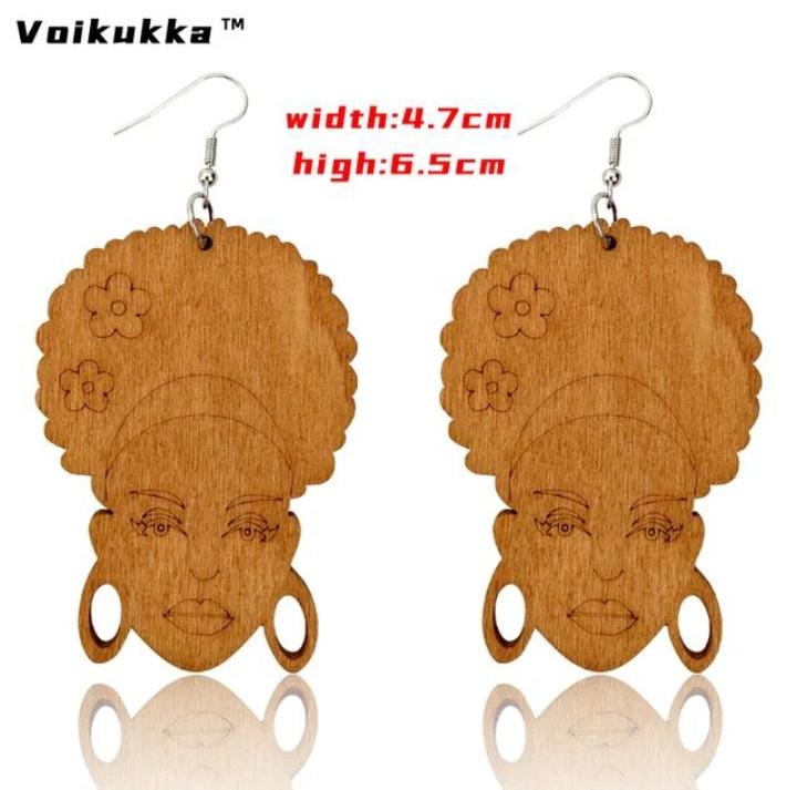 Cute Dangle Lady Face Wooden Earrings XD21