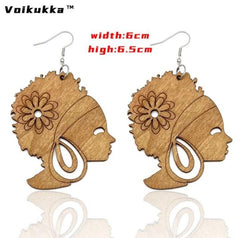 Cute Dangle Lady Side View Wooden Earrings XD21